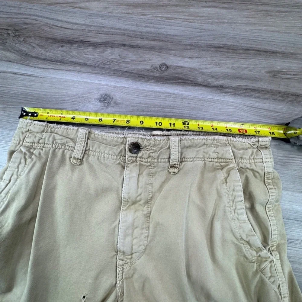 Vtg Y2K American Eagle Khaki Utility Shorts Mens 33 Distressed Raw Hem‎ Gropcore